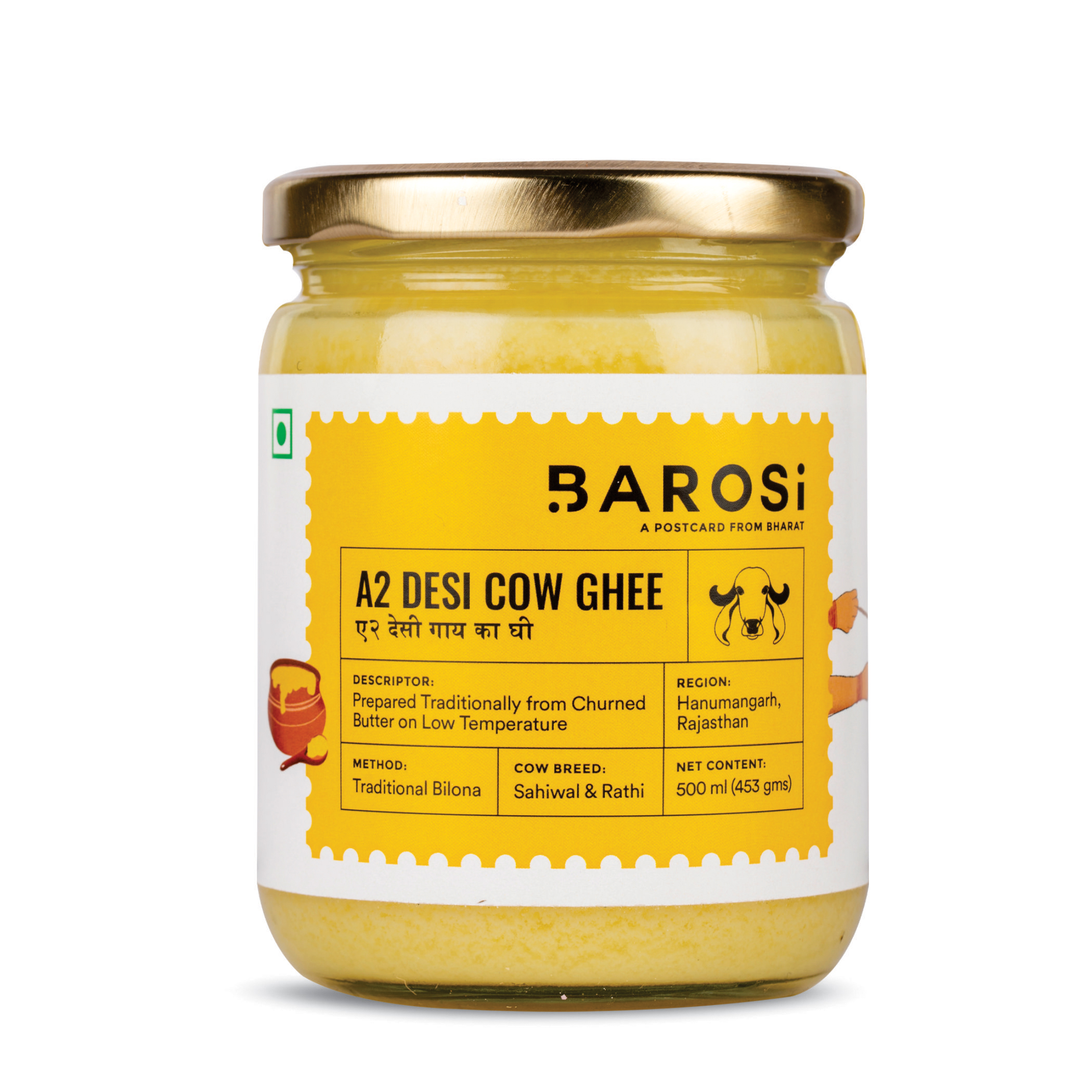 Barosi A2 Desi Cow Ghee 500 Ml, Produced From Grass Fed Desi Cow Milk ...